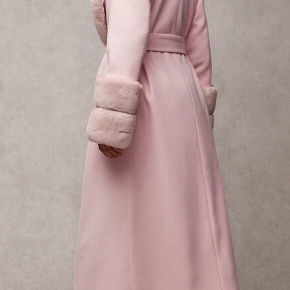 Dusty Pink Elegant Women's Faux Fur Shawl Collar Long Sleeve Coat - Picture 2 of 7